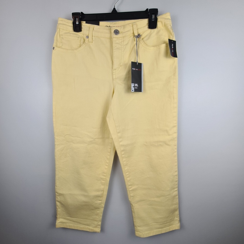 Style & Co Denim Womens Size 8 Yellow Capri Pants Tummy Control Mid Rise NWT